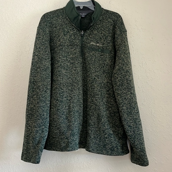 Eddie Bauer Mens Green Sweater Fleece 1/4 Zip Pockets Pullover Long Sleeve XL - Picture 1 of 16